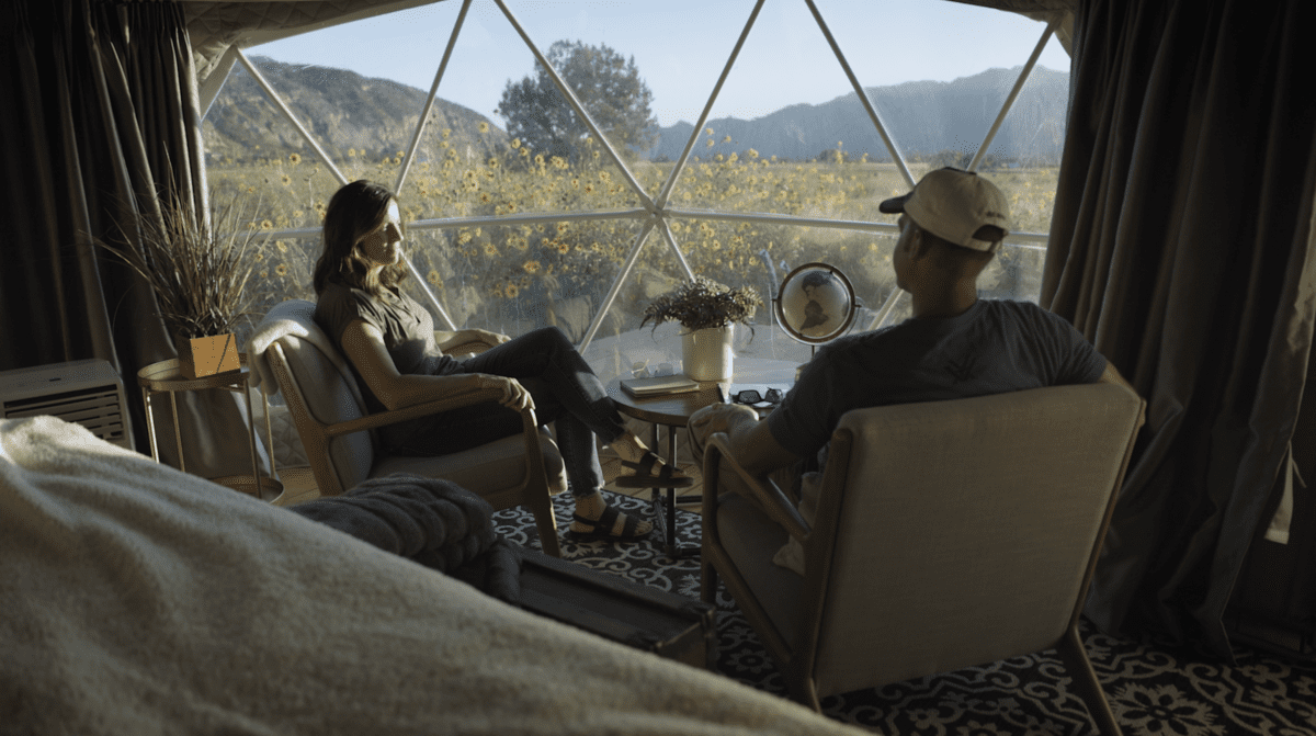 Relaxing in Dome #2 at Little Village Retreat near Kanarra Falls.